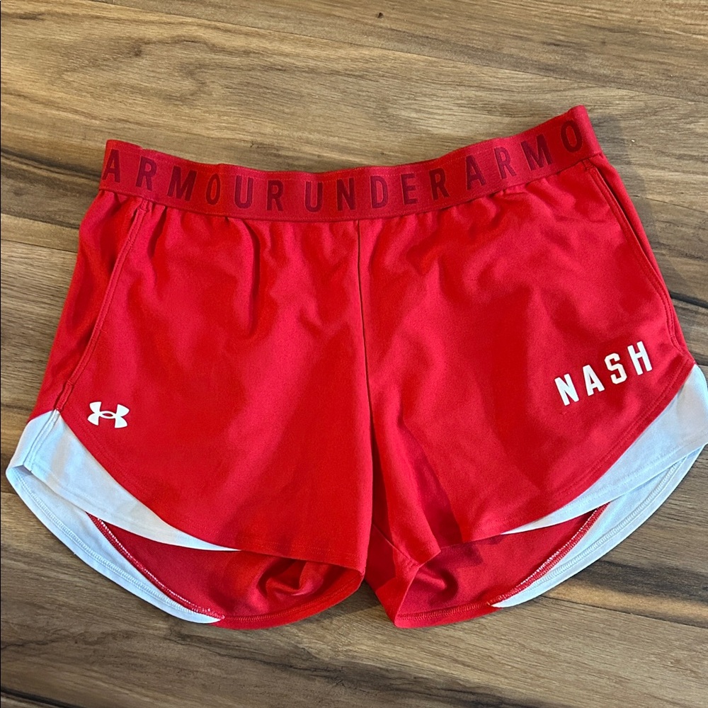 Under Armour Women's Red and White Athletic Shorts
